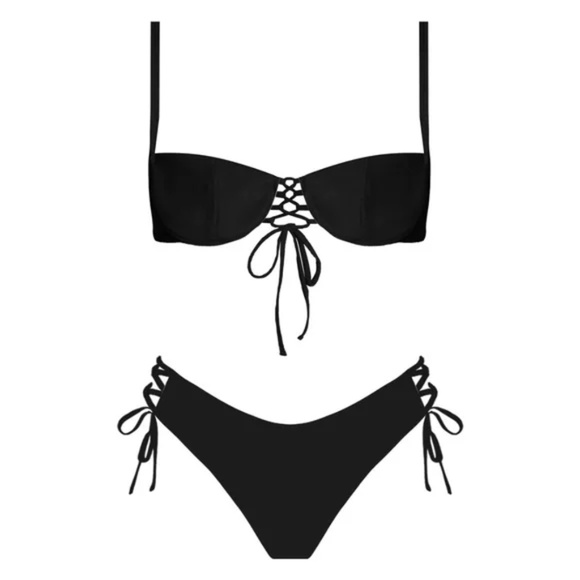Luna Black Sexy Lace Up Underwire Cheeky 2PC Bikini Swimsuit Set - Picture 4 of 4